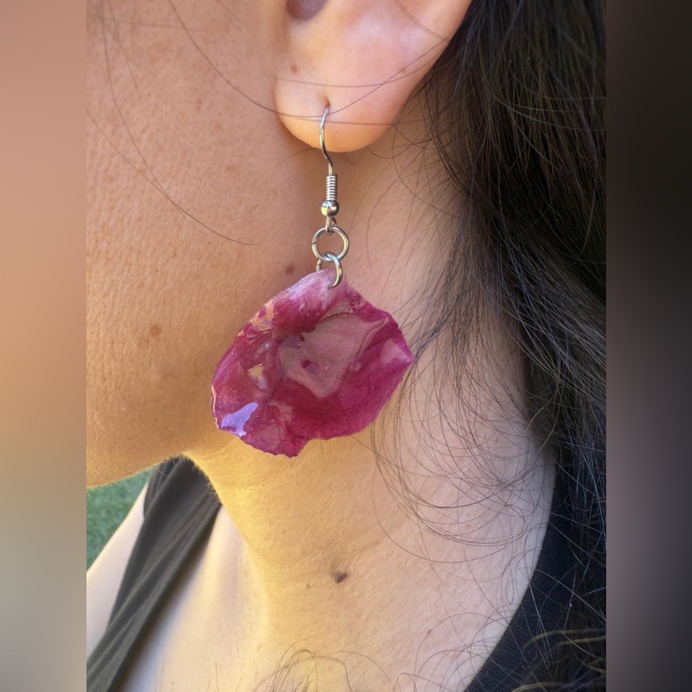 Fuchsia Stone Earrings Hot Pink Magenta Crystal Stud Statement Sparkle